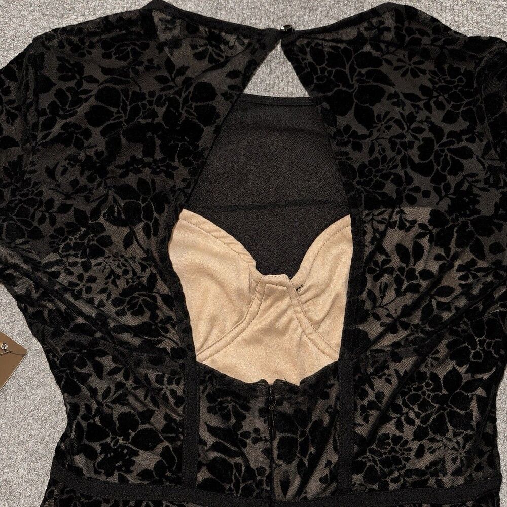 NWT Lulus Black Floral Burnout Velvet Corset Bodycon Mini Dress S - Picture 6 of 10